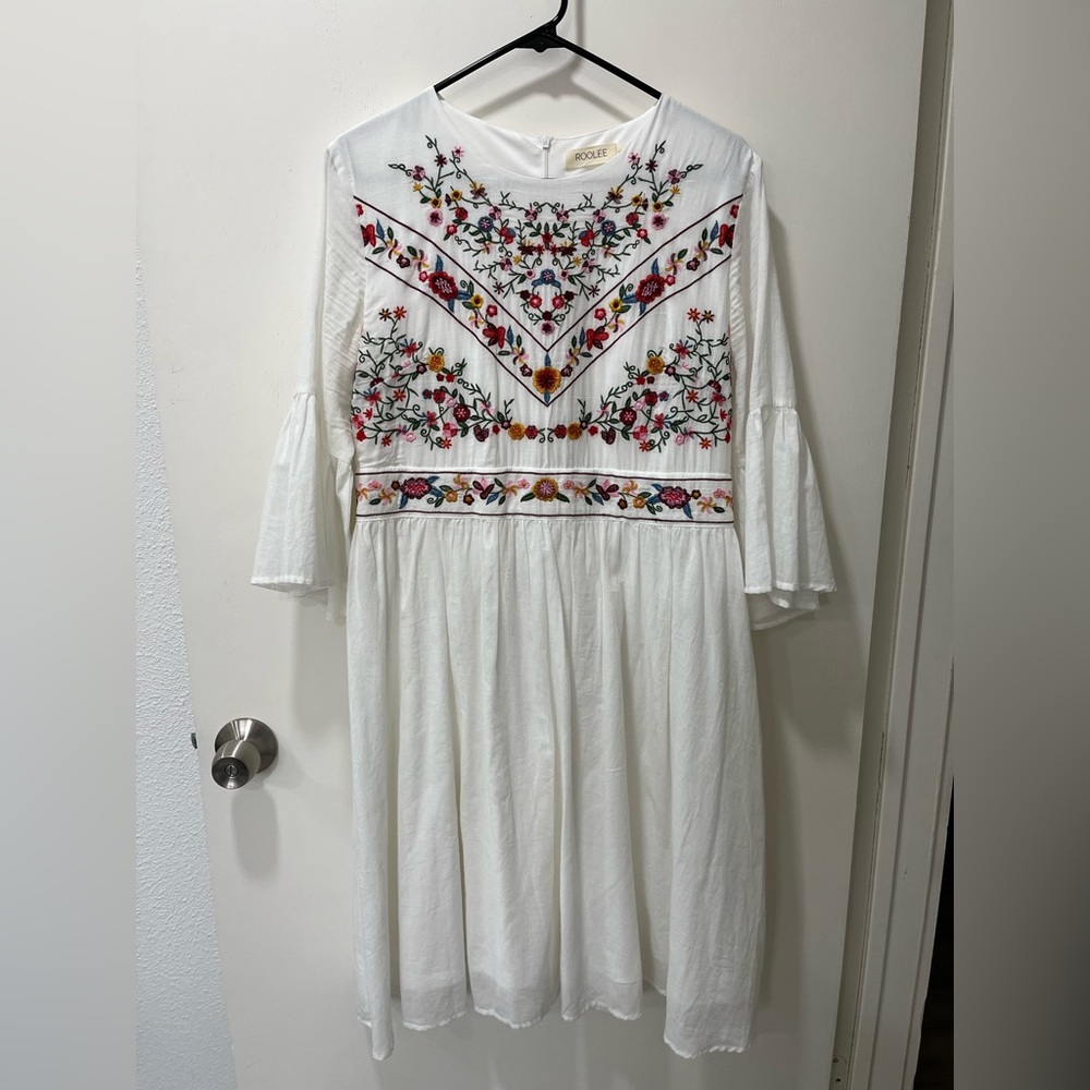 White Embroidered Smock Dress